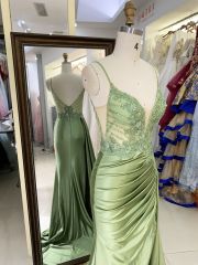 New beading chain floral wholesale long gowns evening V neck 2025 girl dress prom