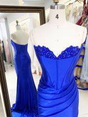 2025 New beading wholesale royal blue long gowns evening dresses for prom dress girl