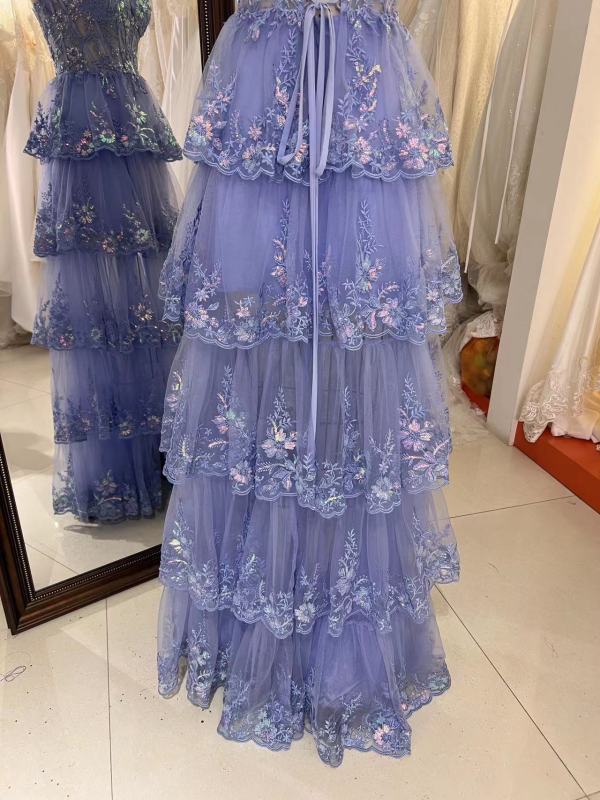New floral wholesale one shoulder evening prom dresses ruffle with corset top 2025 for girl