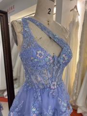 New floral wholesale one shoulder evening prom dresses ruffle with corset top 2025 for girl