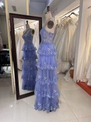 New floral wholesale one shoulder evening prom dresses ruffle with corset top 2025 for girl