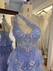New floral wholesale one shoulder evening prom dresses ruffle with corset top 2025 for girl