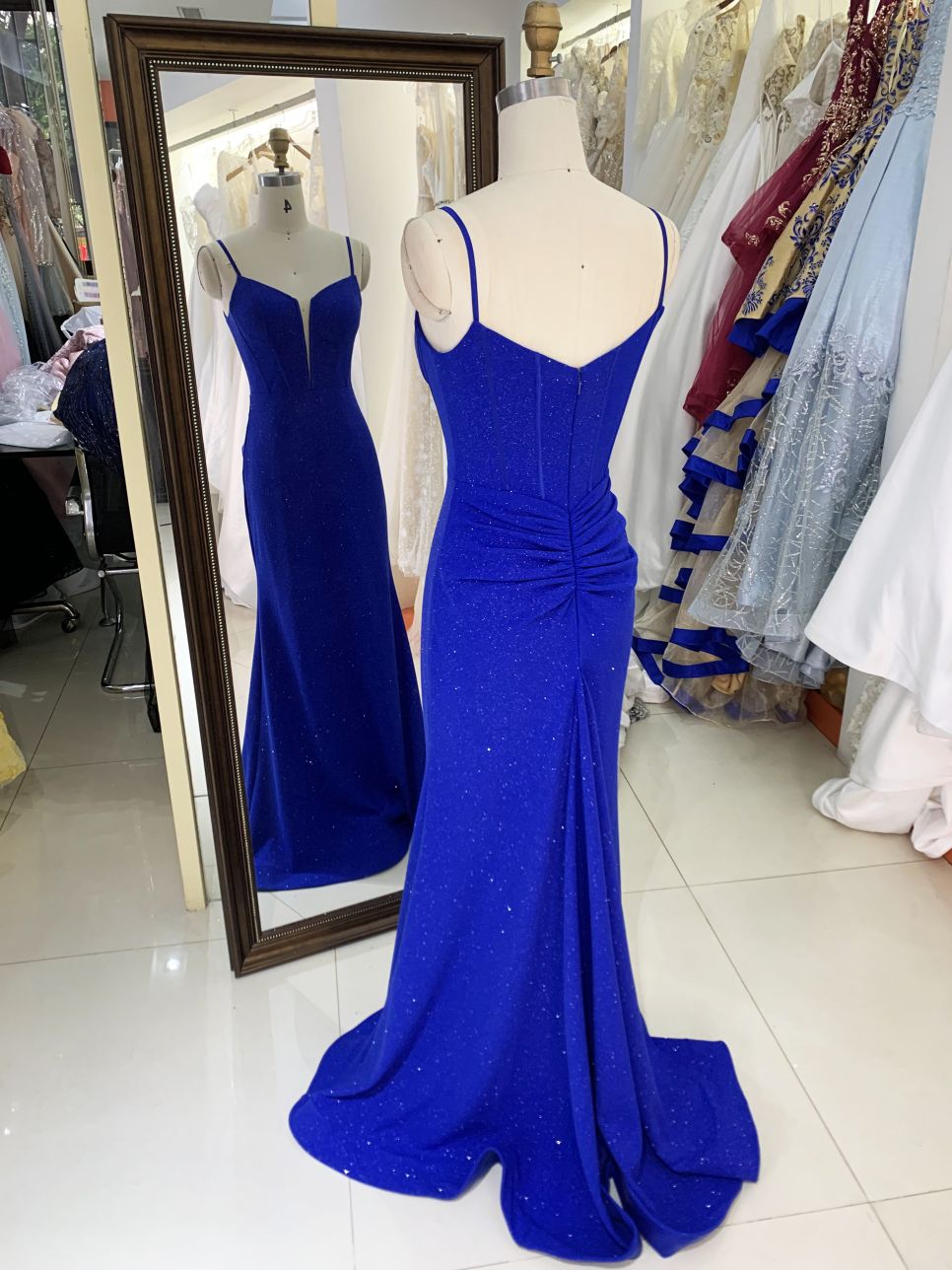 2025 New wholesale royal blue boning long gowns custom formal evening dresses for prom dress girl