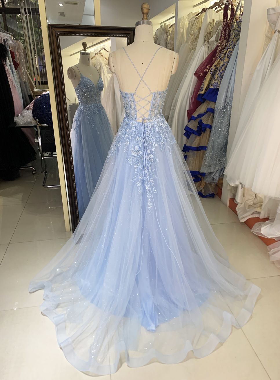 See through corset emerald lilac sleeveless deep V sequin beading tulle mermaid prom evening dresses