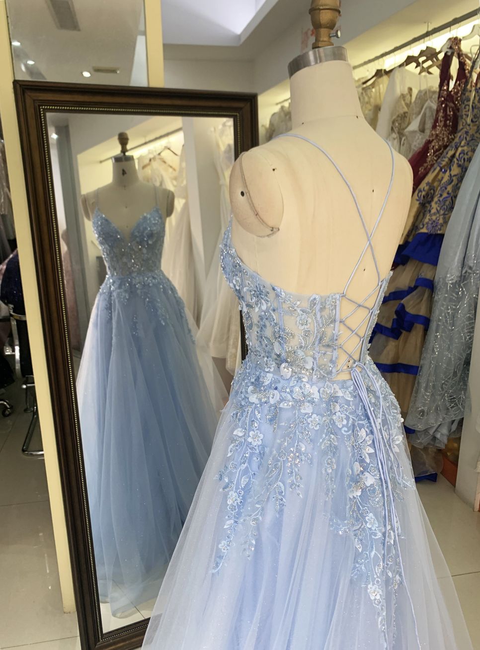 See through corset emerald lilac sleeveless deep V sequin beading tulle mermaid prom evening dresses