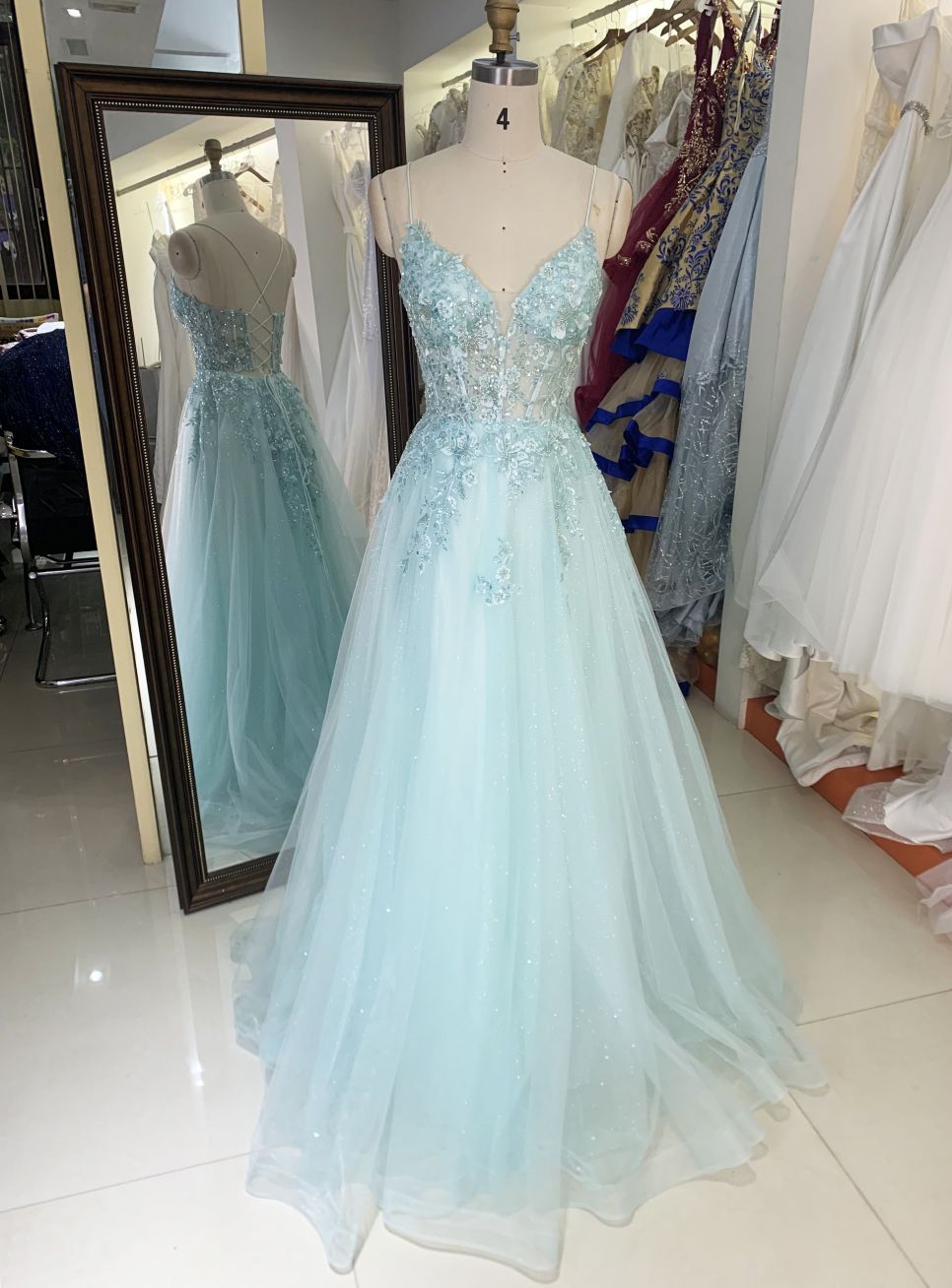 See through corset emerald lilac sleeveless deep V sequin beading tulle mermaid prom evening dresses