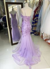 See through corset emerald lilac sleeveless deep V sequin beading tulle mermaid prom evening dresses