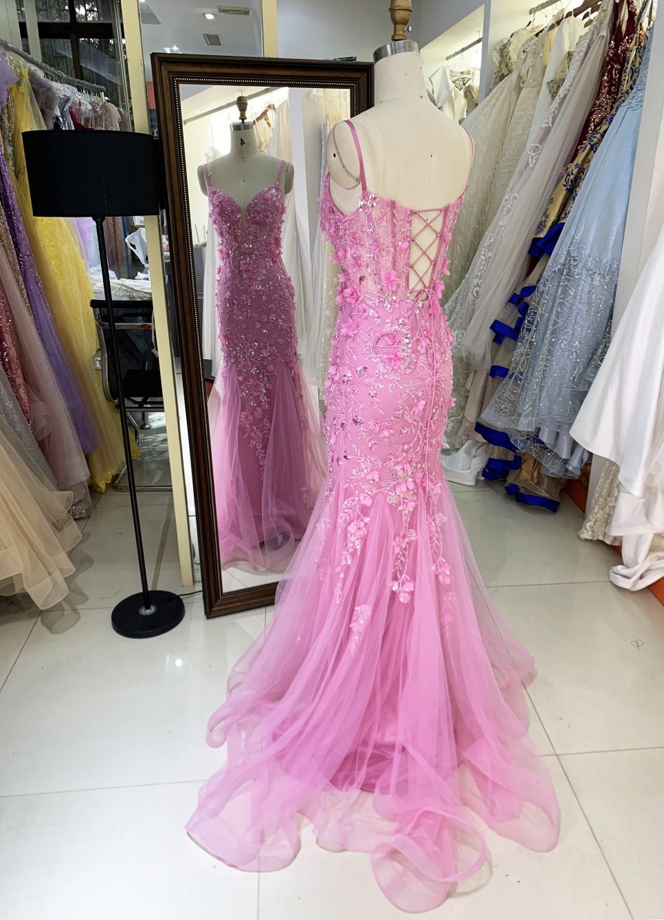 Wholesale New 3D flower embroidery boning prom dresses long gown evening 2025 for woman