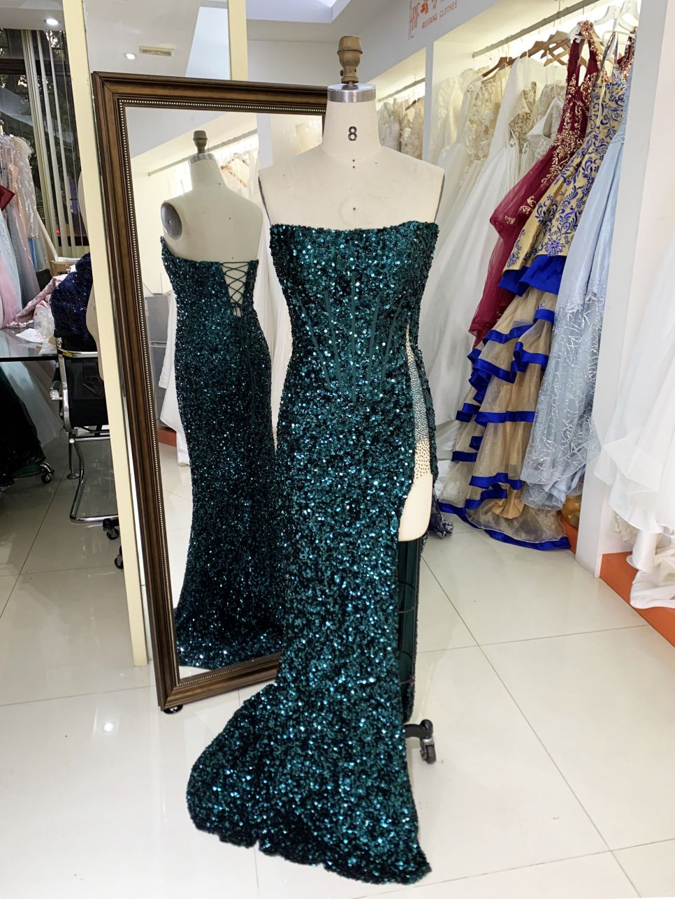 New sequin boning wholesale high slit long gowns evening dresses for prom night 2025