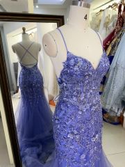 Wholesale see through corset dusty blue embroidery sleeveless mermaid prom evening dresses