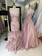 Wholesale new navy rhinestone off shoulder A line sleeveless lace up back elegant prom ball gown dress