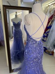 Wholesale see through corset dusty blue embroidery sleeveless mermaid prom evening dresses