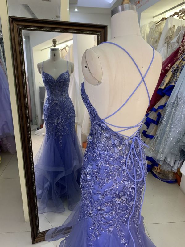 Wholesale see through corset dusty blue embroidery sleeveless mermaid prom evening dresses