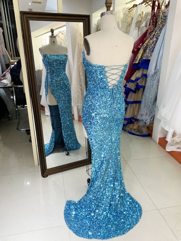 New sequin boning wholesale high slit long gowns evening dresses for prom night 2025