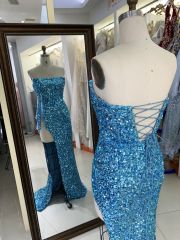 New sequin boning wholesale high slit long gowns evening dresses for prom night 2025