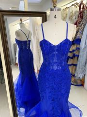 New embroidery flower boning royal blue elegant wholesale long gowns evening prom dress 2025