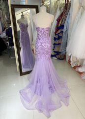 See through corset emerald lilac sleeveless deep V sequin beading tulle mermaid prom evening dresses