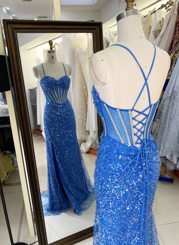New luxury wholesale boning sequin long gown evening dresses women to prom used for teen girls 2025