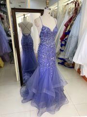 Wholesale see through corset dusty blue embroidery sleeveless mermaid prom evening dresses