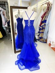 New embroidery flower boning royal blue elegant wholesale long gowns evening prom dress 2025