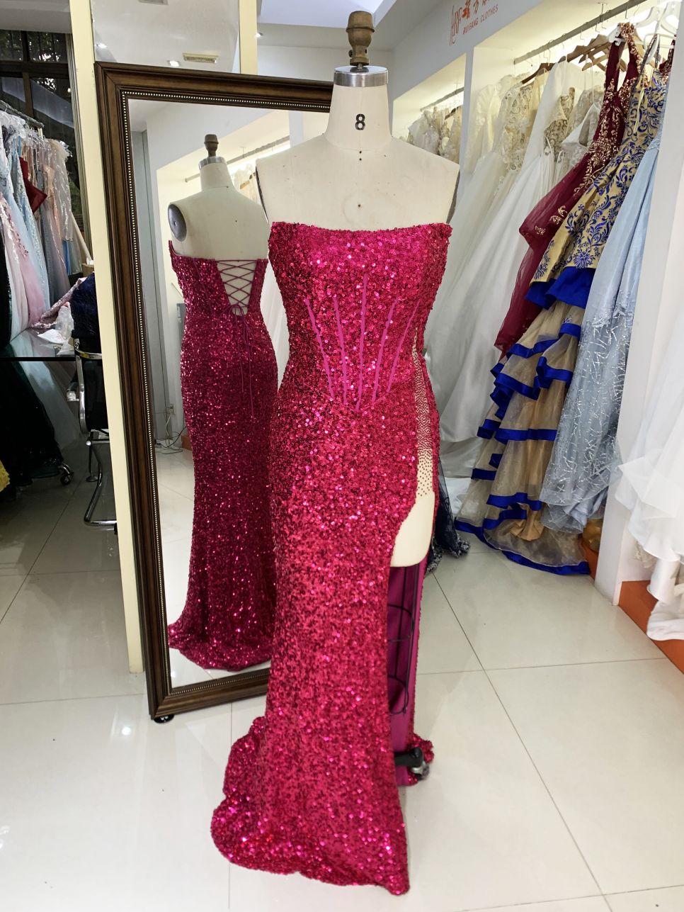 New sequin boning wholesale high slit long gowns evening dresses for prom night 2025