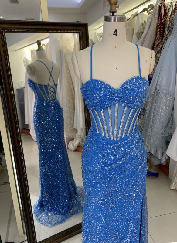 New luxury wholesale boning sequin long gown evening dresses women to prom used for teen girls 2025
