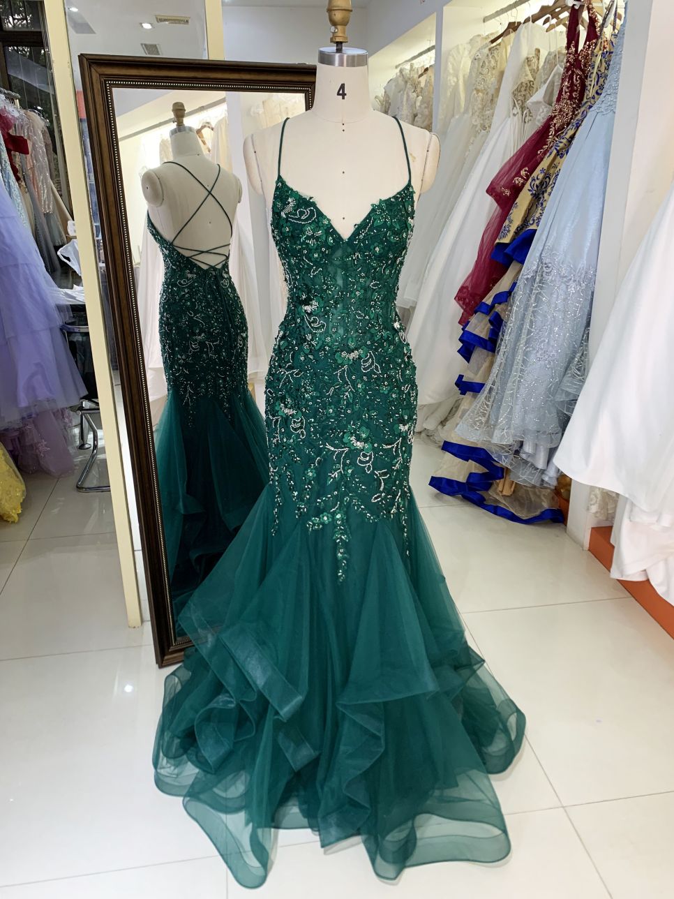 Wholesale see through corset dusty blue embroidery sleeveless mermaid prom evening dresses