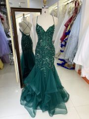 Wholesale see through corset dusty blue embroidery sleeveless mermaid prom evening dresses