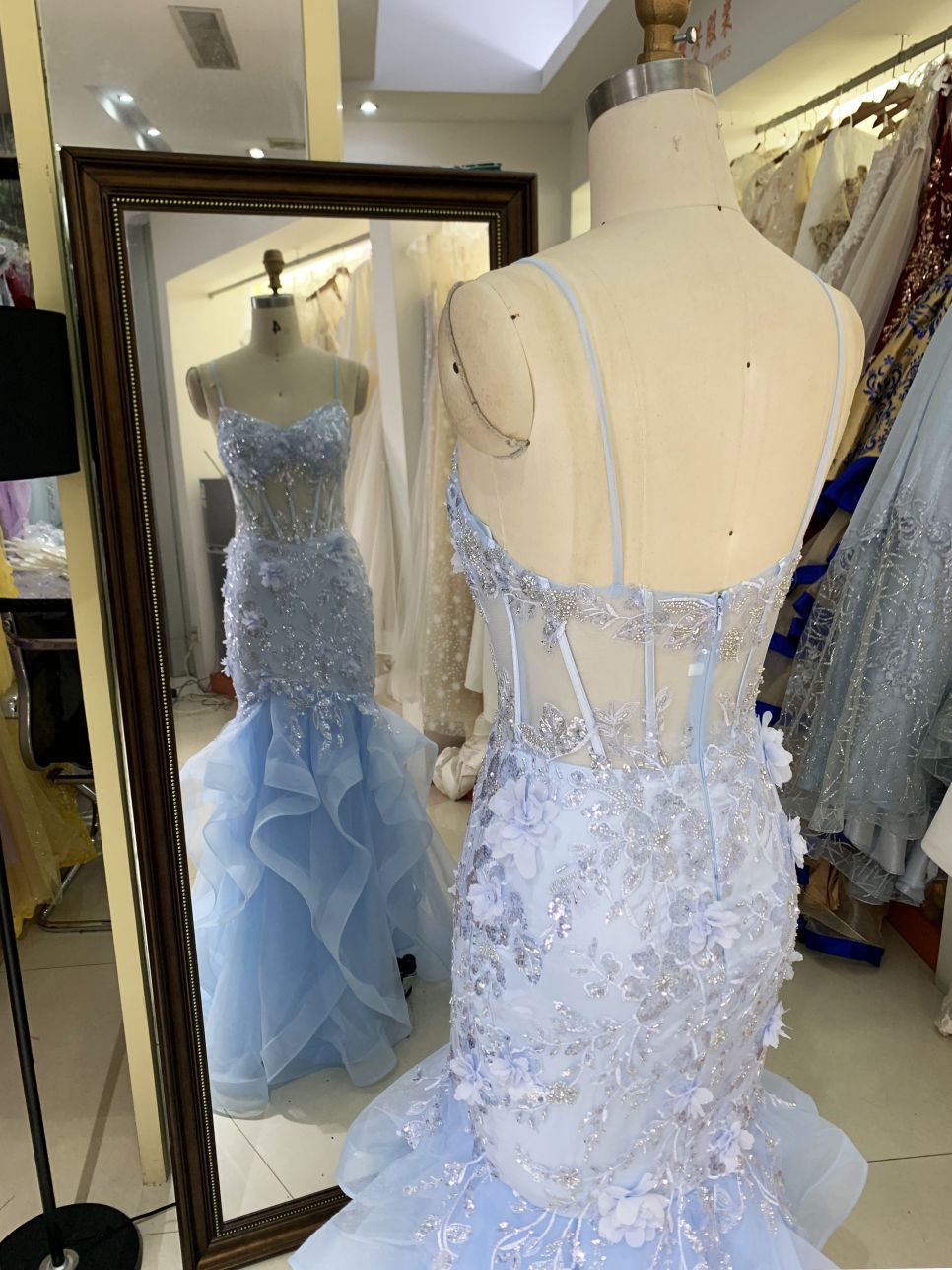 New 3D flowers boning wholesale long gowns ruffle skirt evening prom dress 2025 for girl on sale
