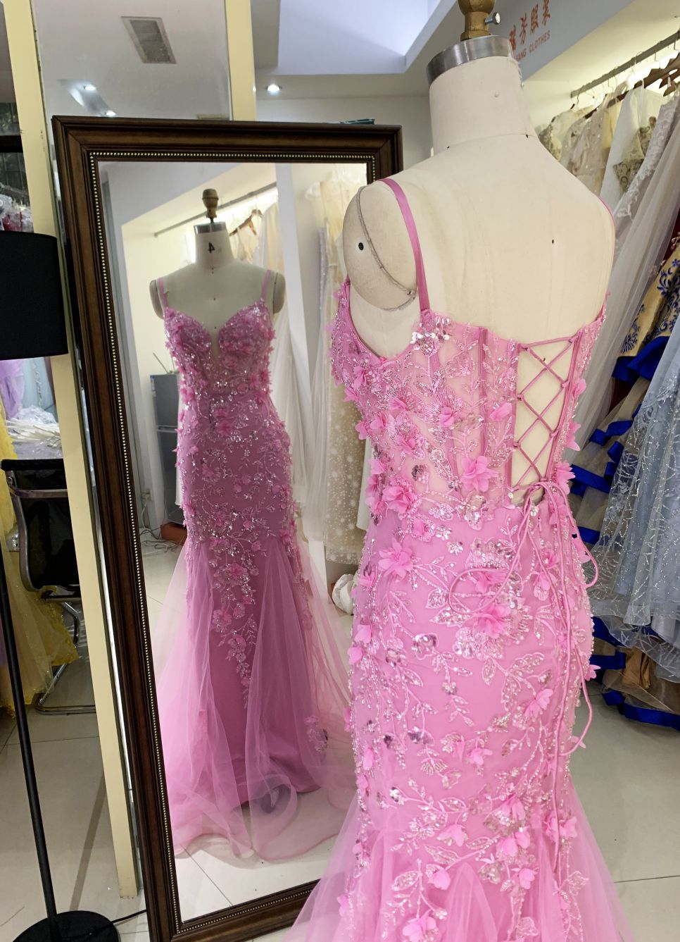 Wholesale New 3D flower embroidery boning prom dresses long gown evening 2025 for woman
