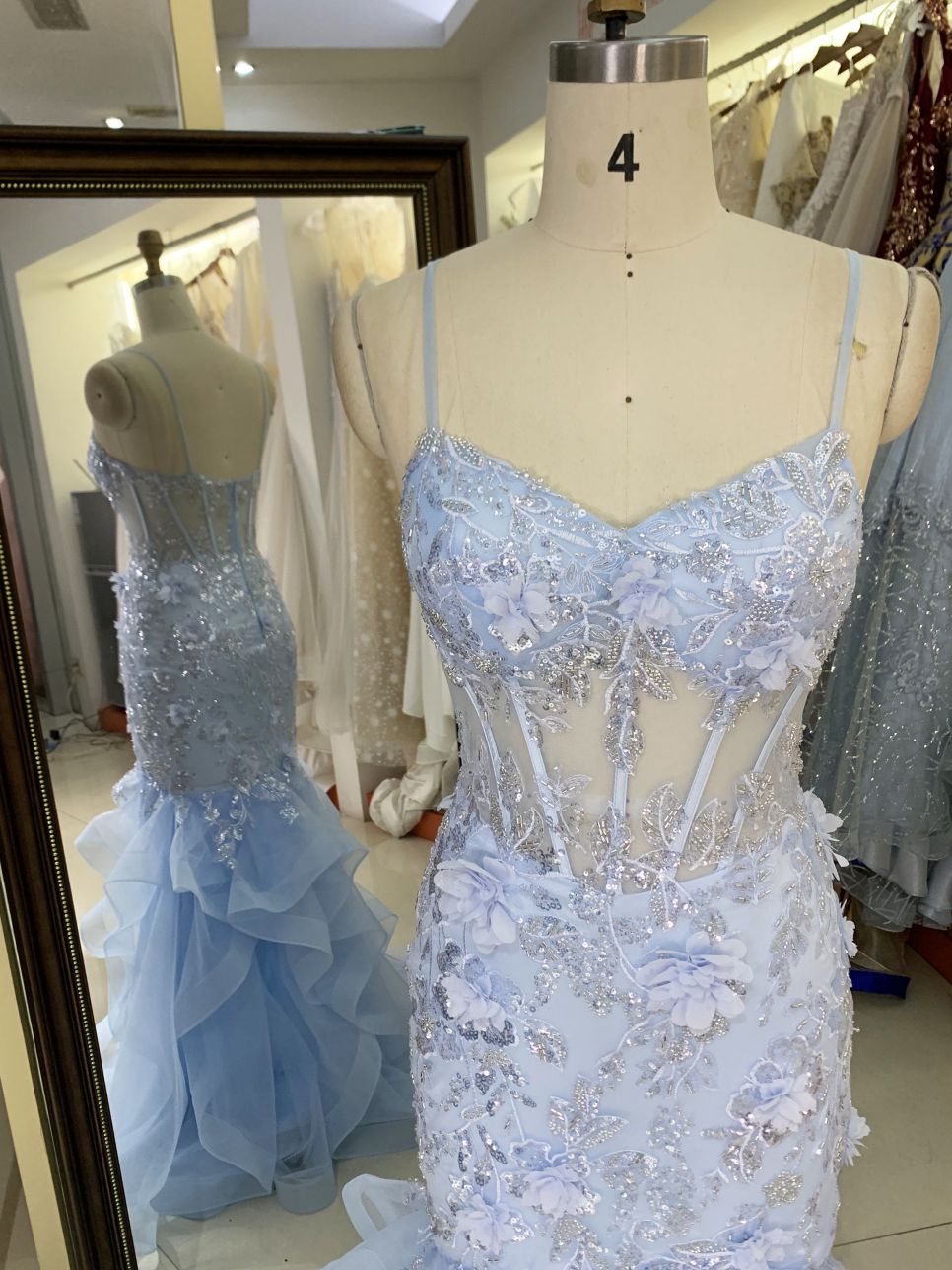 New 3D flowers boning wholesale long gowns ruffle skirt evening prom dress 2025 for girl on sale