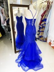 New embroidery flower boning royal blue elegant wholesale long gowns evening prom dress 2025