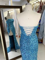 New sequin boning wholesale high slit long gowns evening dresses for prom night 2025