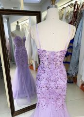 See through corset emerald lilac sleeveless deep V sequin beading tulle mermaid prom evening dresses