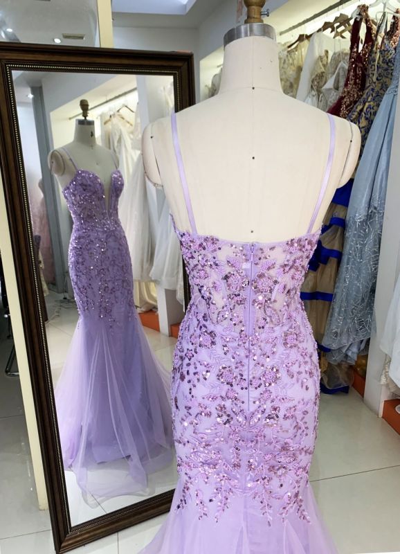 See through corset emerald lilac sleeveless deep V sequin beading tulle mermaid prom evening dresses