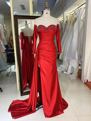 New luxury wholesale long sleeve prom dresses beading long gowns evening women for teen girls 2025