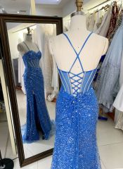 New luxury wholesale boning sequin long gown evening dresses women to prom used for teen girls 2025