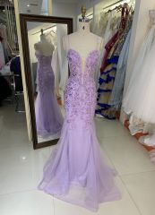 See through corset emerald lilac sleeveless deep V sequin beading tulle mermaid prom evening dresses