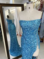 New sequin boning wholesale high slit long gowns evening dresses for prom night 2025