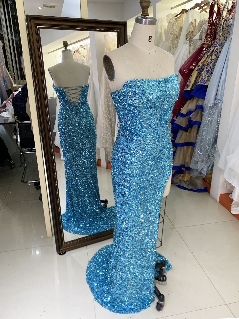 New sequin boning wholesale high slit long gowns evening dresses for prom night 2025
