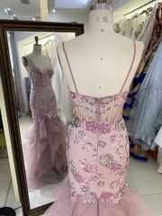 Wholesale new navy rhinestone off shoulder A line sleeveless lace up back elegant prom ball gown dress