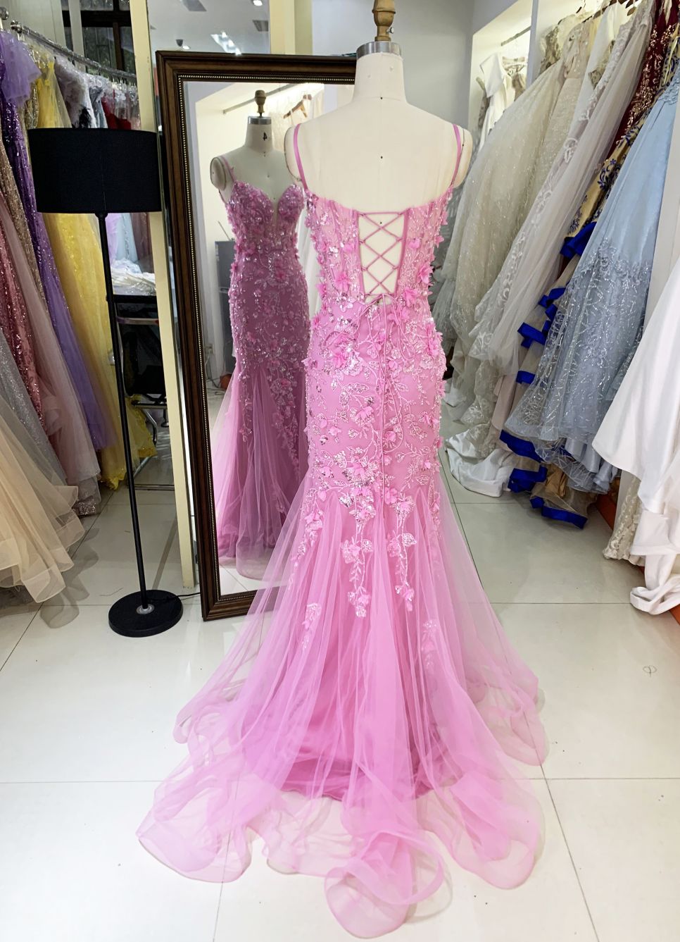 Wholesale New 3D flower embroidery boning prom dresses long gown evening 2025 for woman