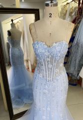 Wholesale embroidery corset Fuchsia sleeveless hand pleated satin mermaid prom evening dresses