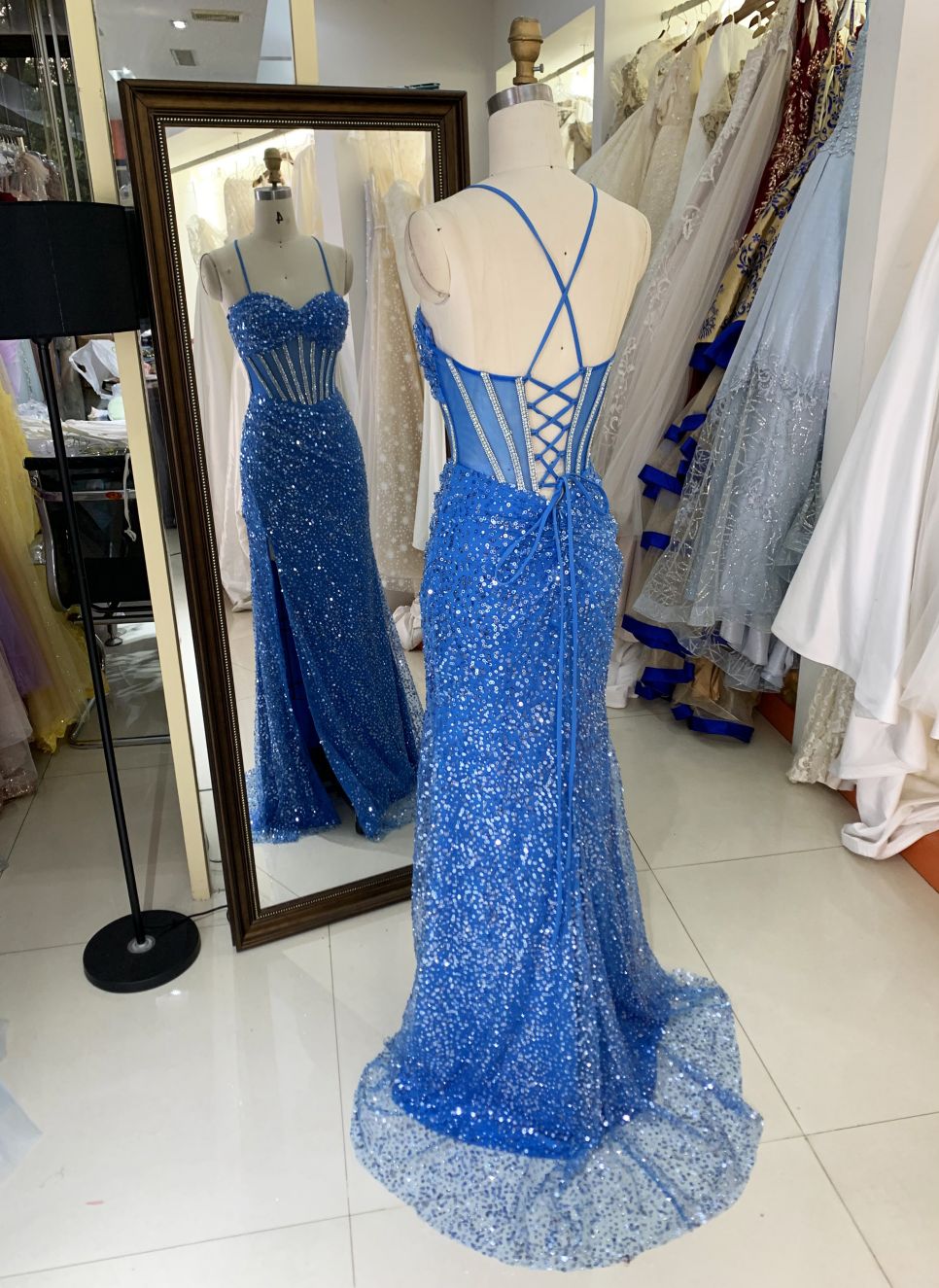 New luxury wholesale boning sequin long gown evening dresses women to prom used for teen girls 2025