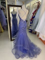 Wholesale see through corset dusty blue embroidery sleeveless mermaid prom evening dresses