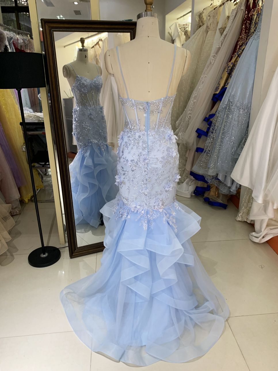New 3D flowers boning wholesale long gowns ruffle skirt evening prom dress 2025 for girl on sale