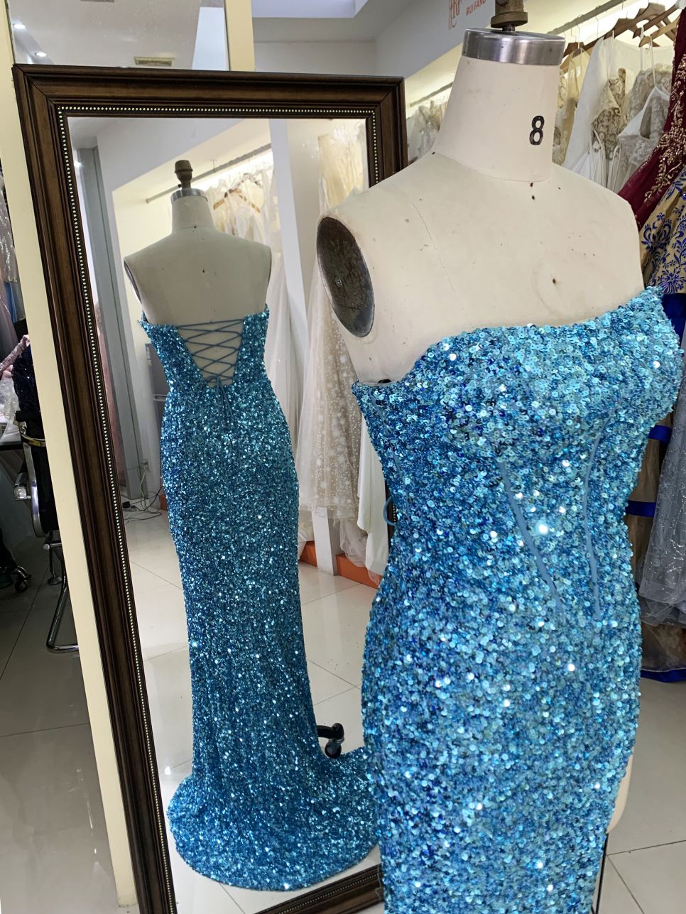 New sequin boning wholesale high slit long gowns evening dresses for prom night 2025