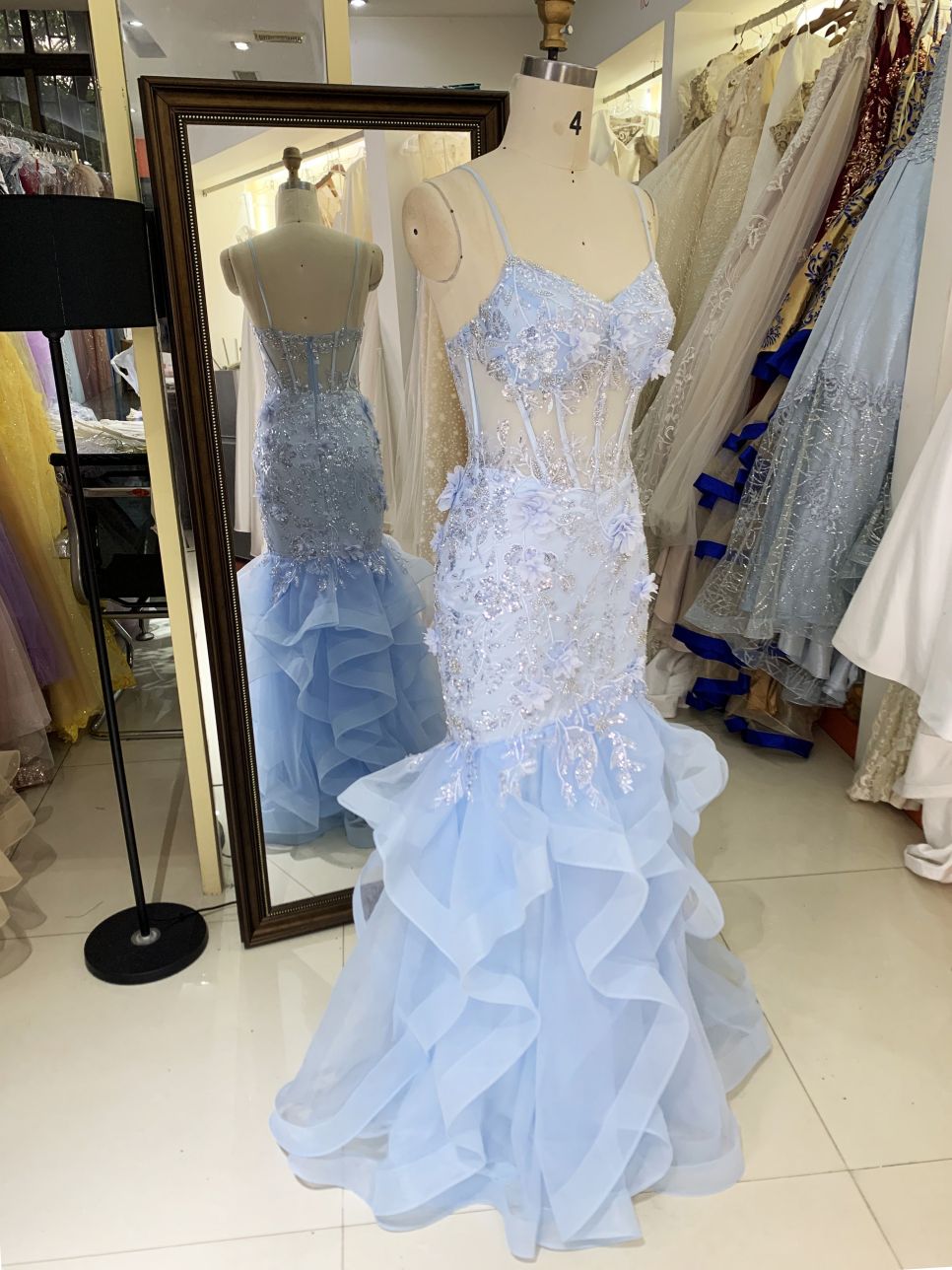 New 3D flowers boning wholesale long gowns ruffle skirt evening prom dress 2025 for girl on sale