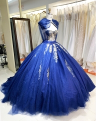 New dark blue quinceanera dresses gold embroidery elegant for woman