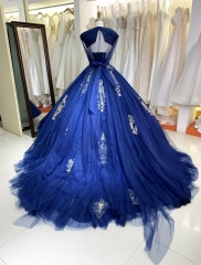 New dark blue quinceanera dresses gold embroidery elegant for woman